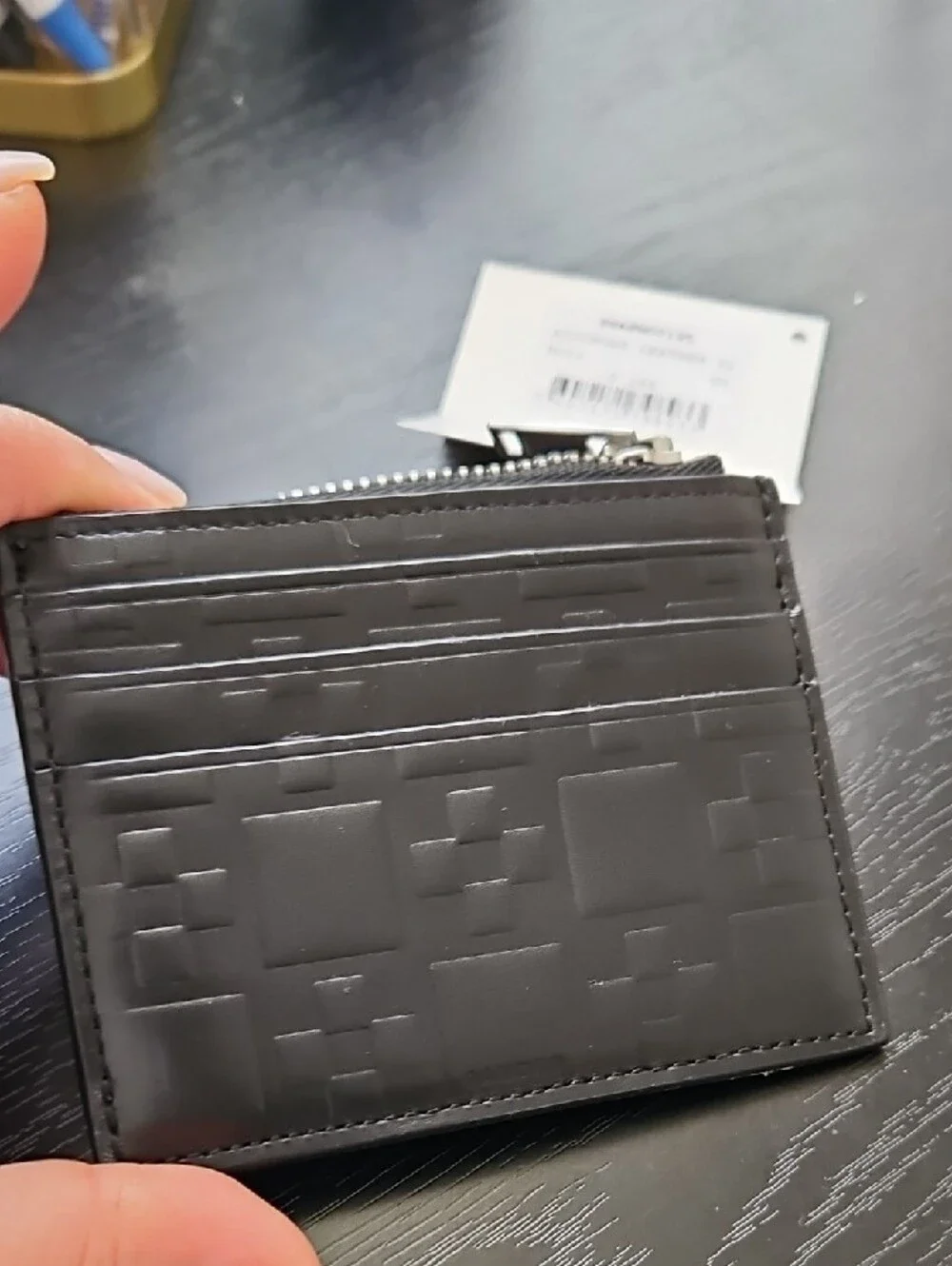 Sandro Black Embossed Leather Zip Card Holder